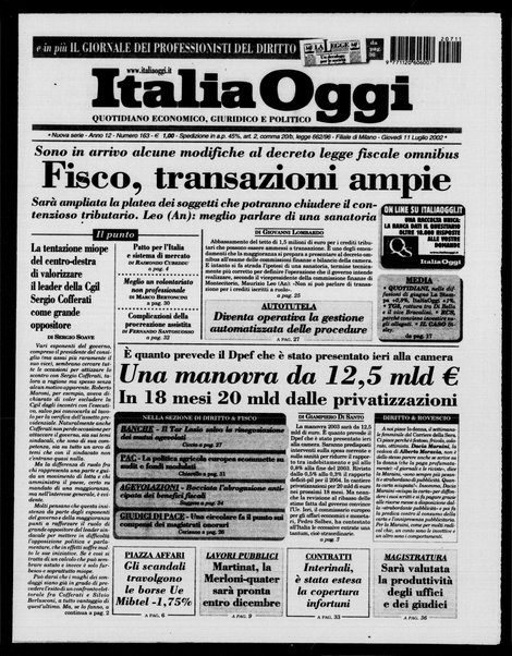 Italia oggi : quotidiano di economia finanza e politica